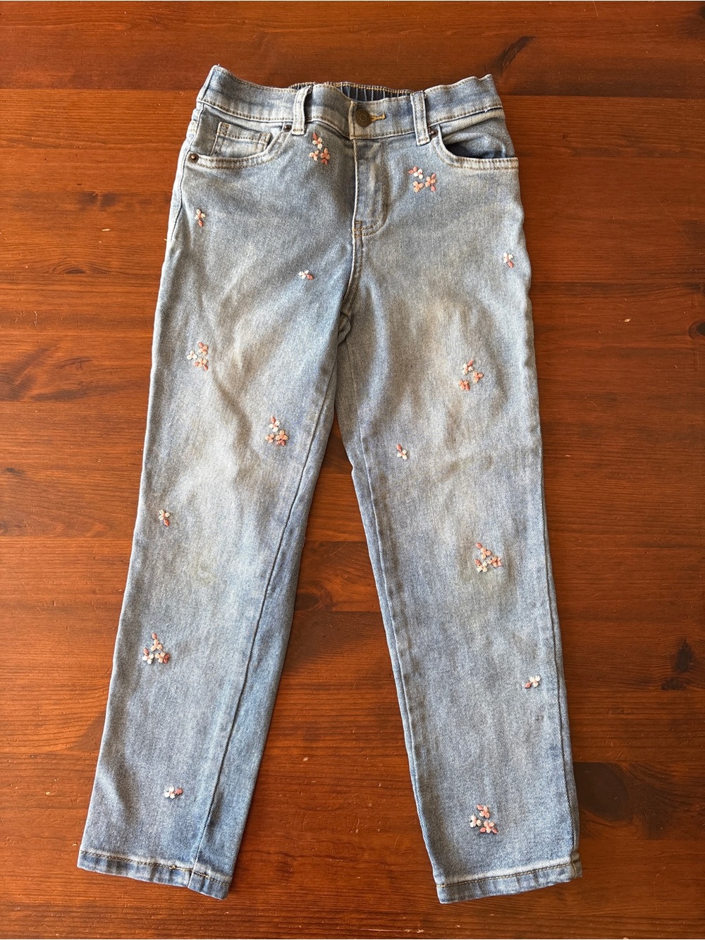 Cat & Jack Light Blue Skinny Jeans with Pink Floral Embroidery